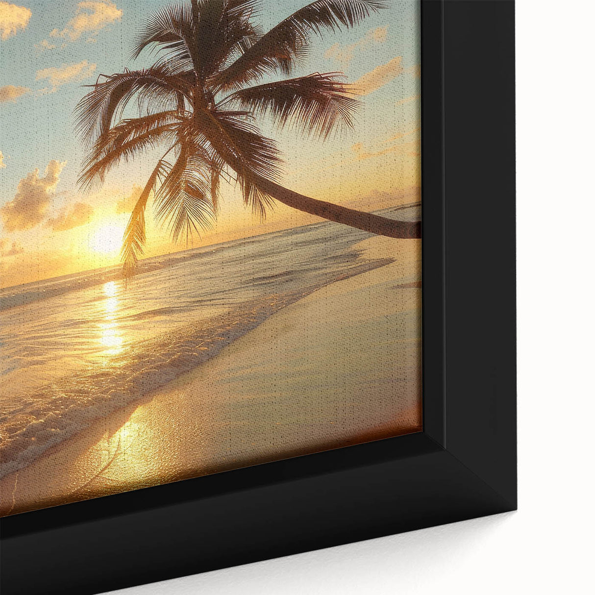 Extra large framed canvas of a textured Caribbean scenery with vibrant blue and green hues, ideal for living room decor.