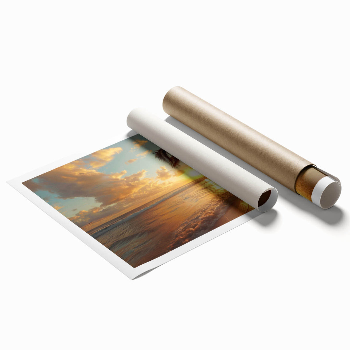 Extra large rolled print of a vibrant Caribbean scenery with vivid blue ocean and lush greenery.