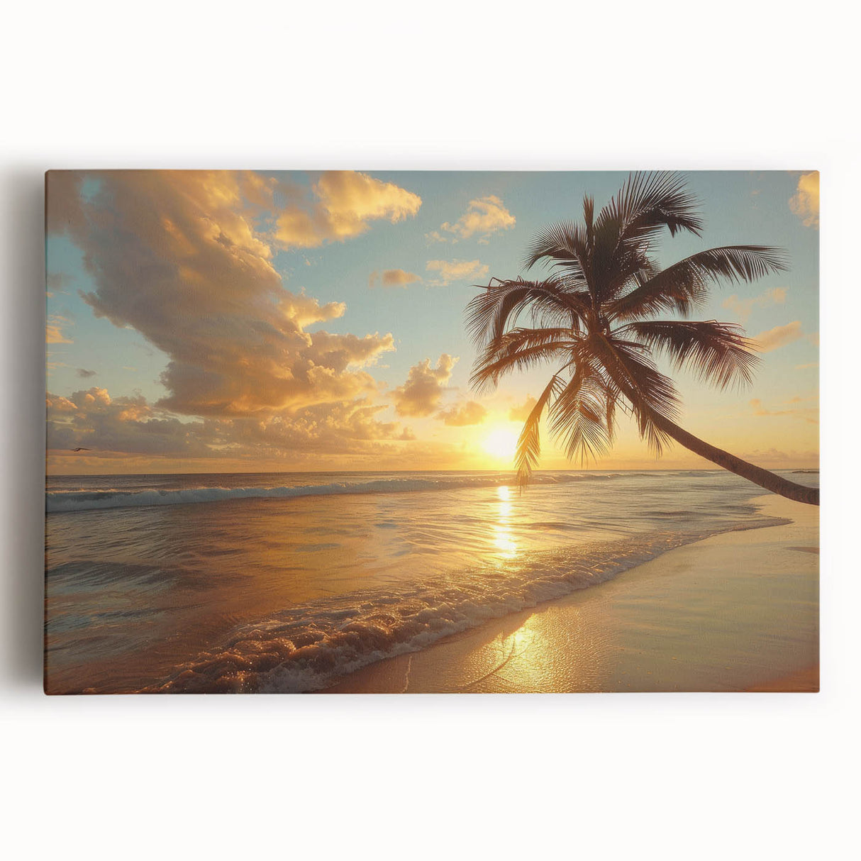 Black and white photograph of a serene Caribbean beach on stretched canvas, ideal for kitchen wall art or bedroom ambiance.