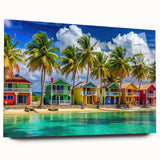 Large abstract wall art on acrylic glass depicting a serene Caribbean scenery, ideal for bedroom or dining room decor.