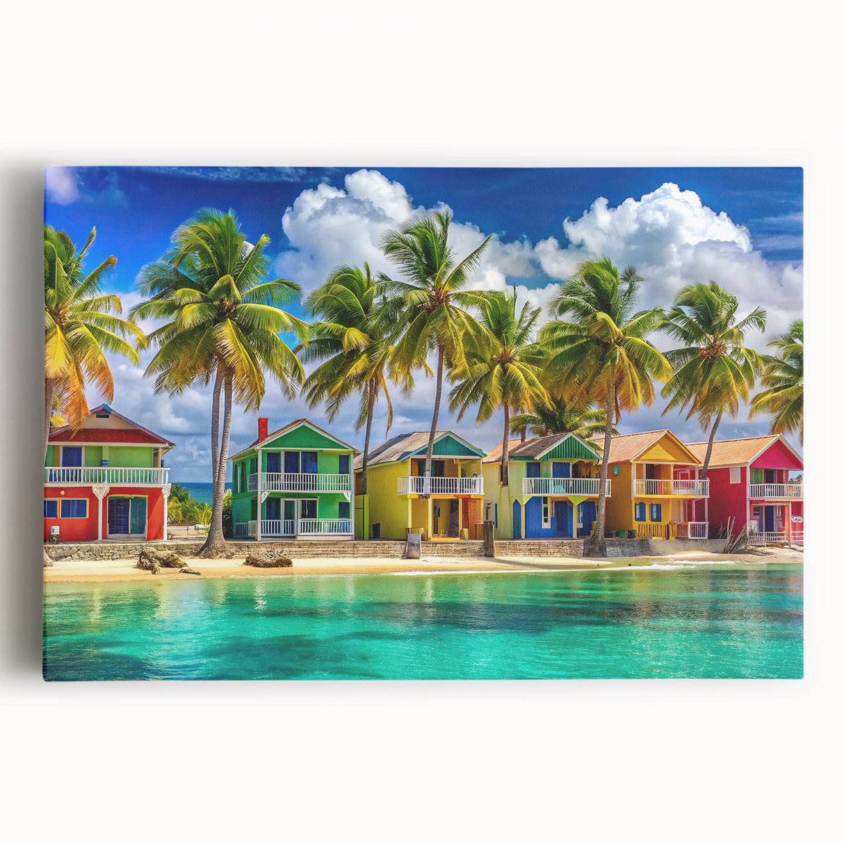 Black and white photo of Caribbean scenery on large stretched canvas, ideal for kitchen wall art or bedroom decor.