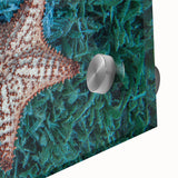 Large abstract wall art depicting a Caribbean Martinique scenery in mid-century modernist style on acrylic glass.