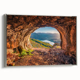 Landscape art painting of a European Albanian scenery on framed canvas.