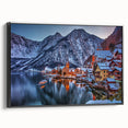 Black and white landscape art painting of an Austrian scenery on framed canvas, ideal for bedroom wall decor.