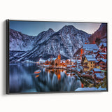 Black and white landscape art painting of an Austrian scenery on framed canvas, ideal for bedroom wall decor.