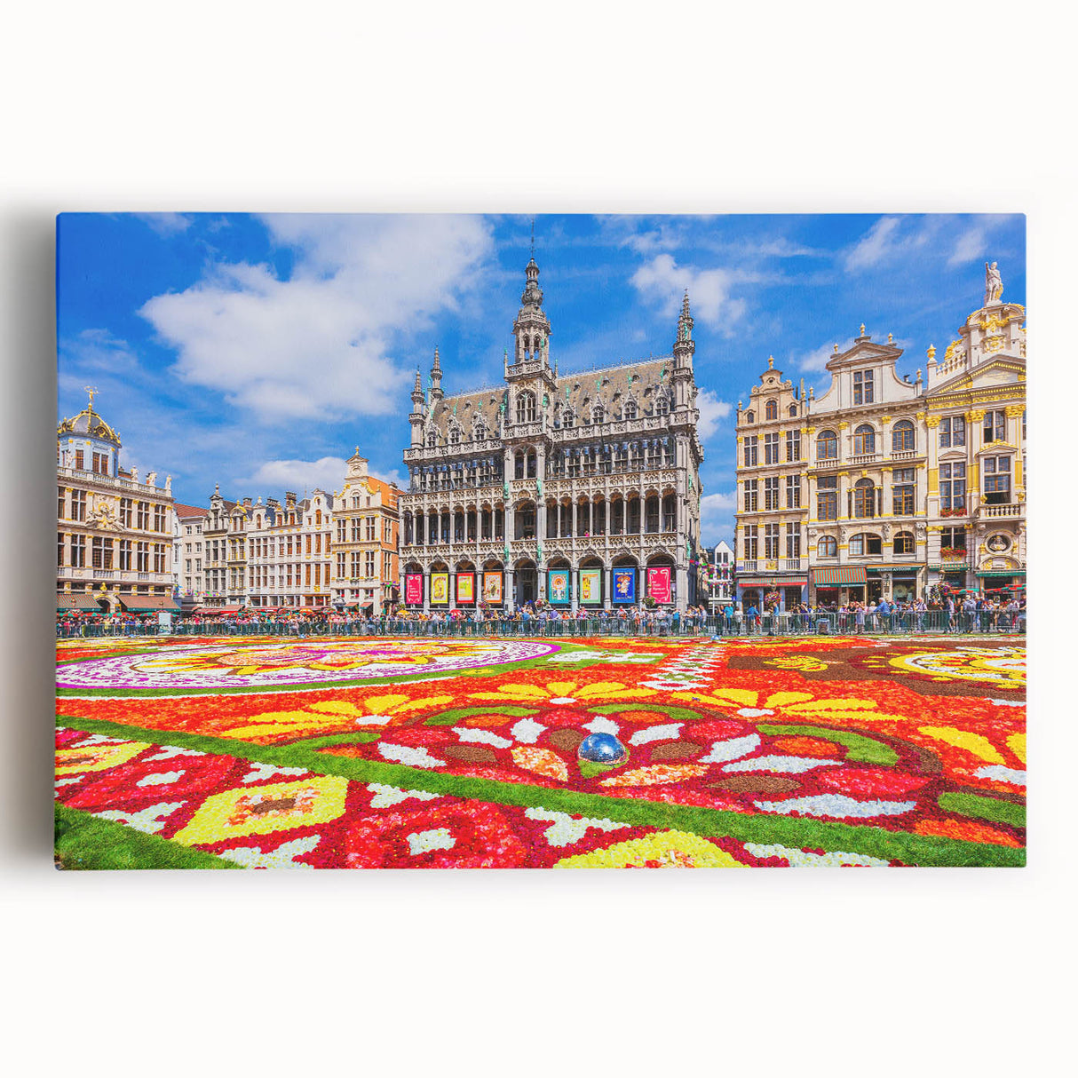 Black and white photograph of a European street scene on stretched canvas, suitable as large kitchen or bedroom wall art.