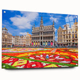 Large abstract wall art of a European scenery in muted earth tones on acrylic glass.