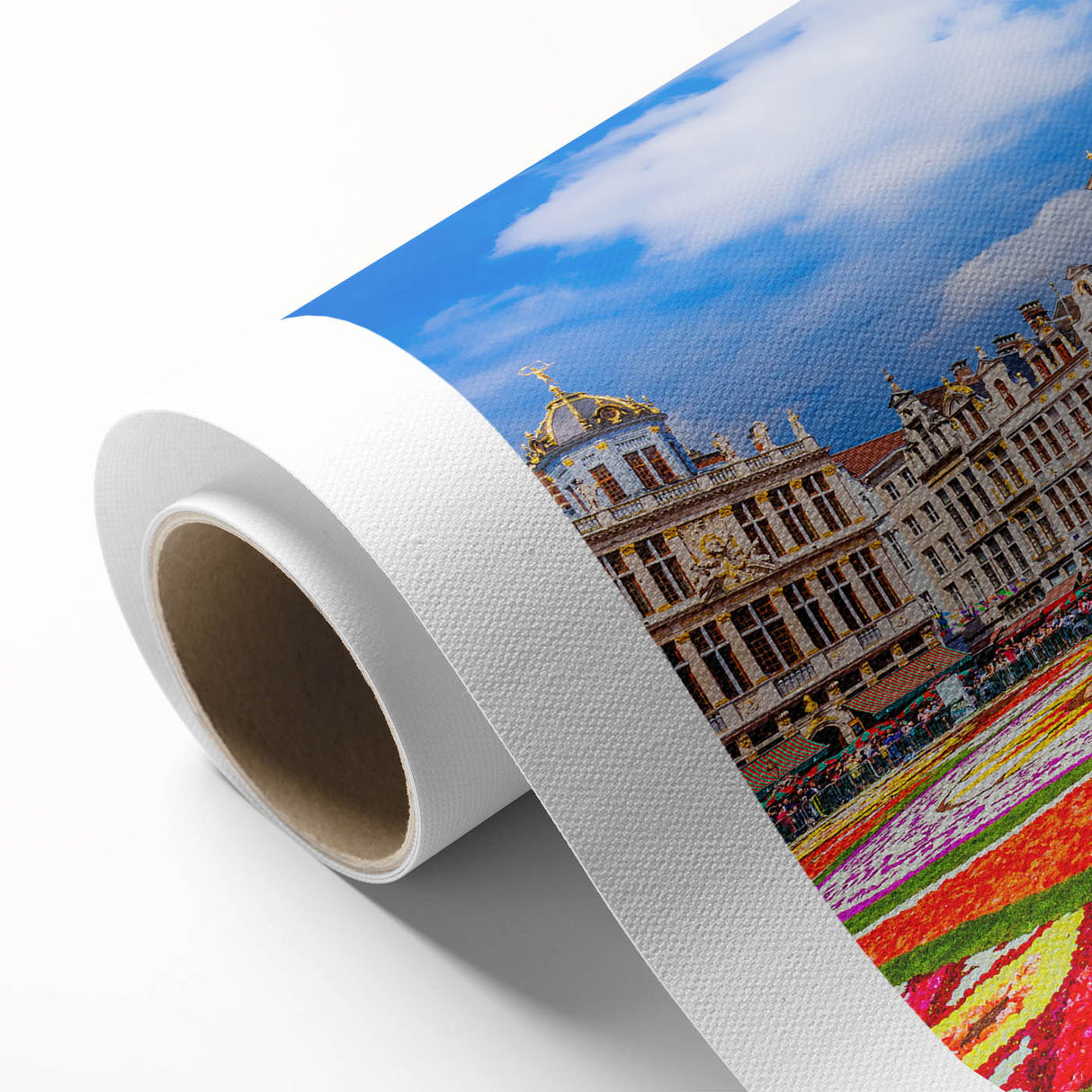 Art Deco poster of a European cityscape in muted colors on rolled canvas, ideal for nursery wall art.