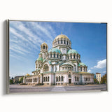 Landscape art painting of a European Bulgarian scenery in muted colors on a framed canvas, ideal for living room decor.