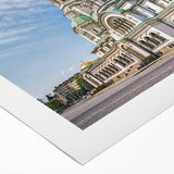 Art deco poster of a European Bulgarian scenery in muted earth tones on rolled canvas, suitable for dining room decor.