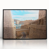 Large abstract wall art depicting a Croatian landscape in muted earth tones on a framed acrylic.