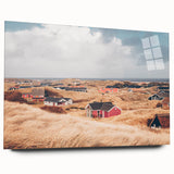 Acrylic print of a large abstract depiction of a European scenery in muted earth tones, ideal for bedroom or dining room art.