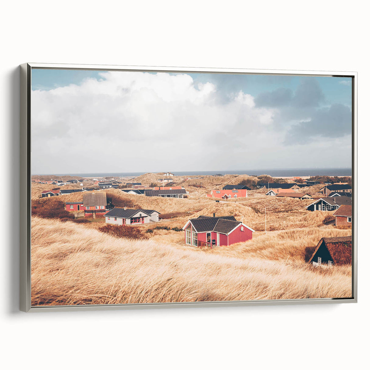Framed canvas depicting a vintage European landscape in muted colors, ideal for adding a classic touch to living room decor.