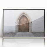 Large art print of a European Estonian scenery in mid-century modernist style, framed in silver acrylic.