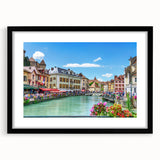Abstract art print of the French Alps in vibrant colors on a textured, extra-large canvas, ideal for living room decor.