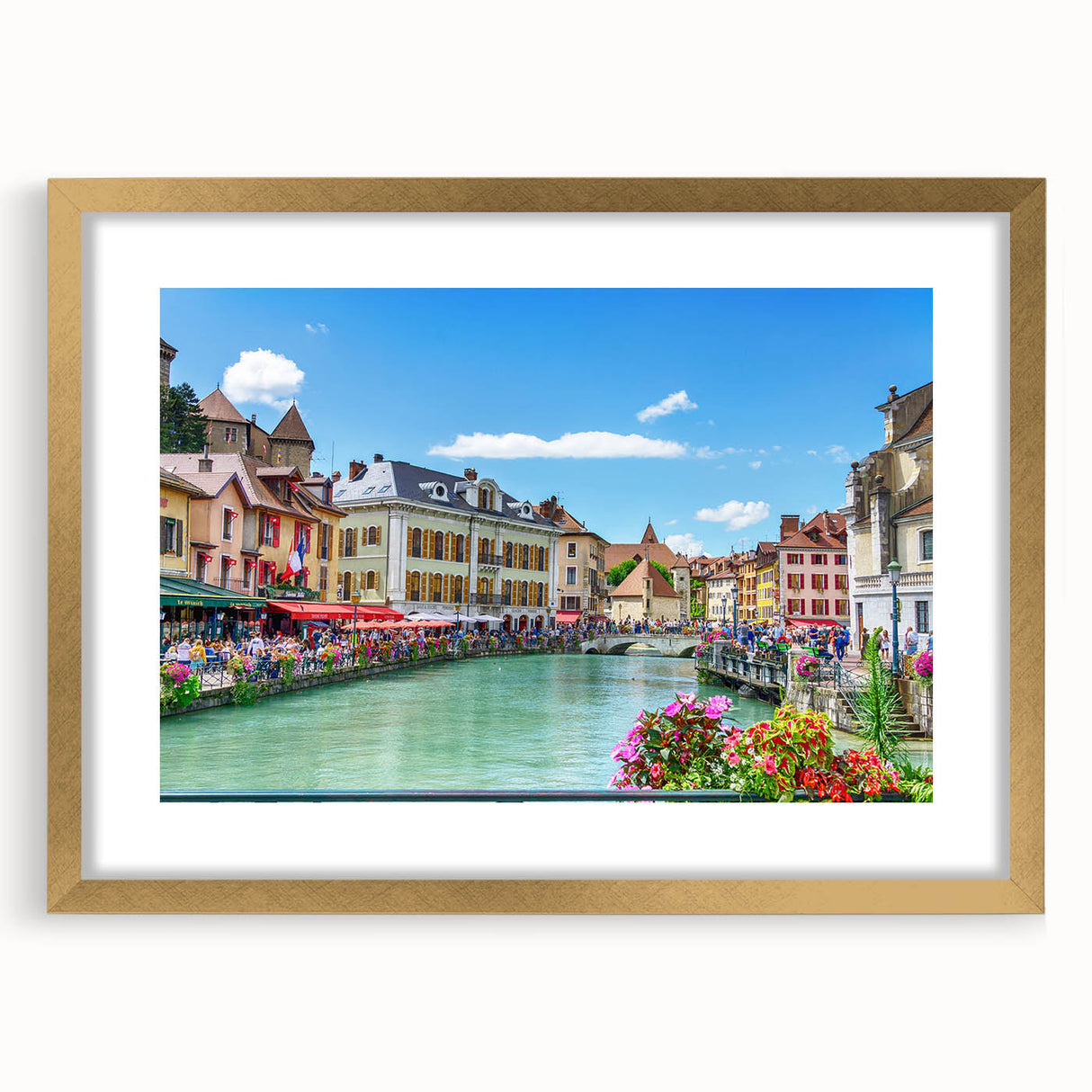 Abstract art print of the French Alps in muted earth tones on a framed canvas, suitable for dining room decor.