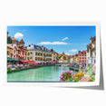 French Alps landscape with vibrant green and blue shades on a large rolled canvas, ideal for art wall dining room.