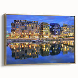Framed canvas of a vintage-style landscape painting of Lyon, France, in muted gold and black tones.