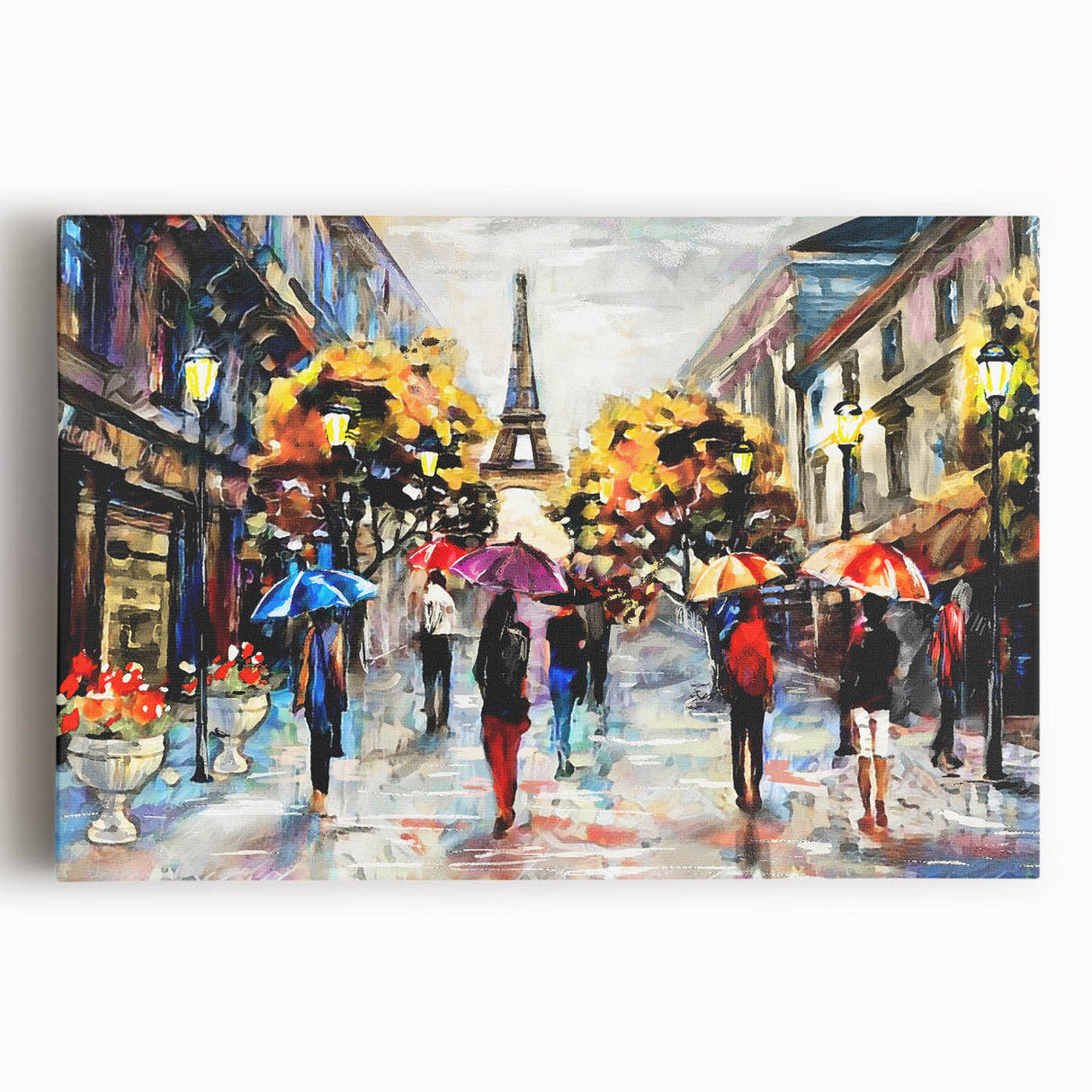 Black and white stretched canvas of Paris scenery, ideal for kitchen wall art or bedroom ambiance.