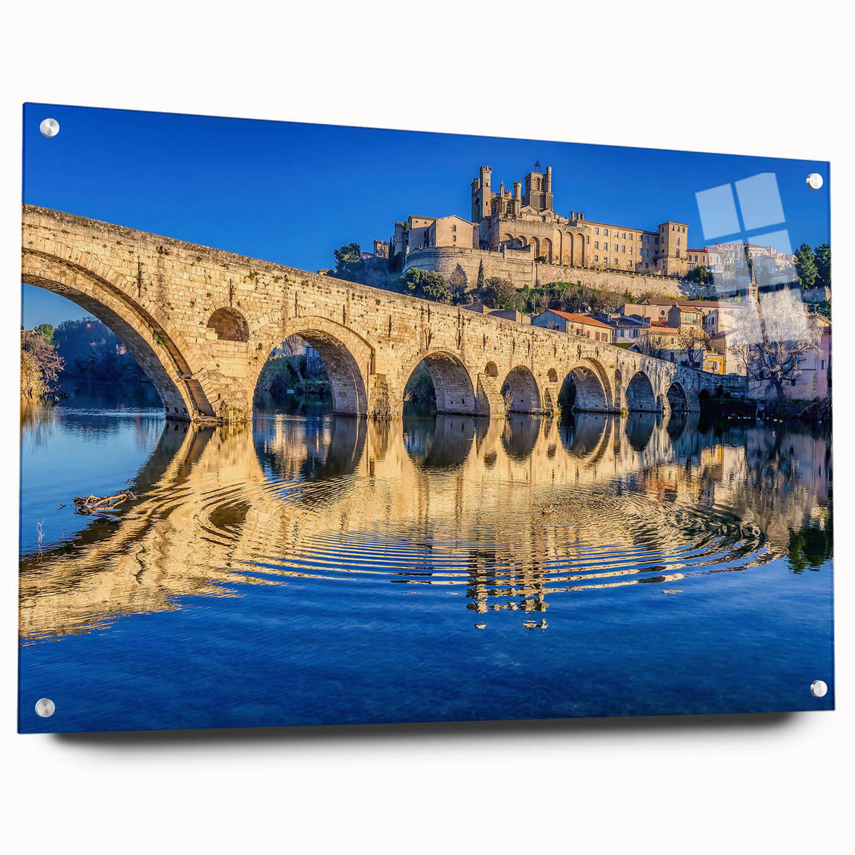 Acrylic print of Provence scenery with lavender fields under a clear sky, ideal for dining room decor.
