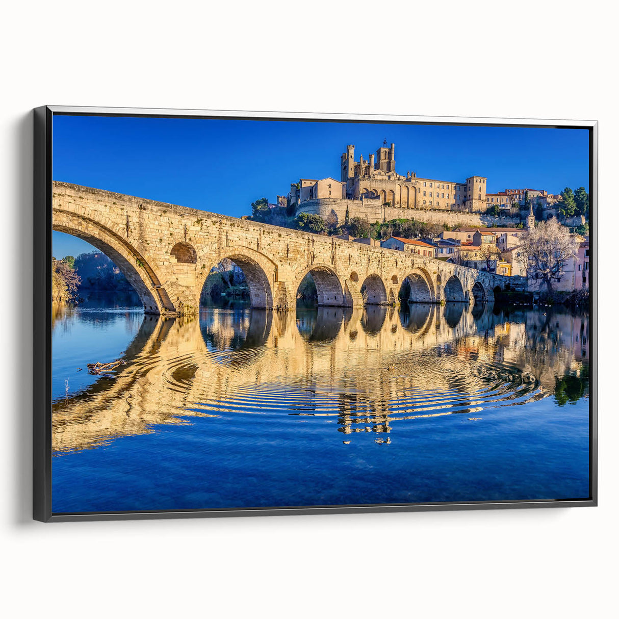 Black and white framed canvas of a vintage Provence landscape, ideal for bedroom wall decor.