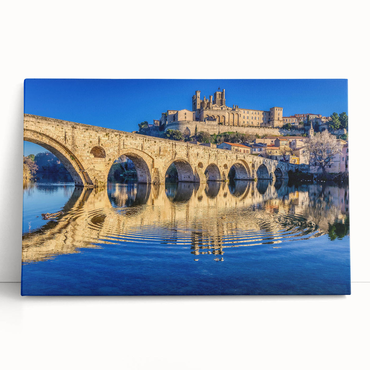 Black and white stretched canvas of Provence scenery, ideal for kitchen wall art.