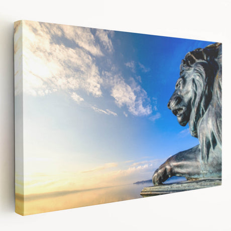 Canvas print of a Bavarian landscape in muted green and blue tones, ideal for kitchen wall art.