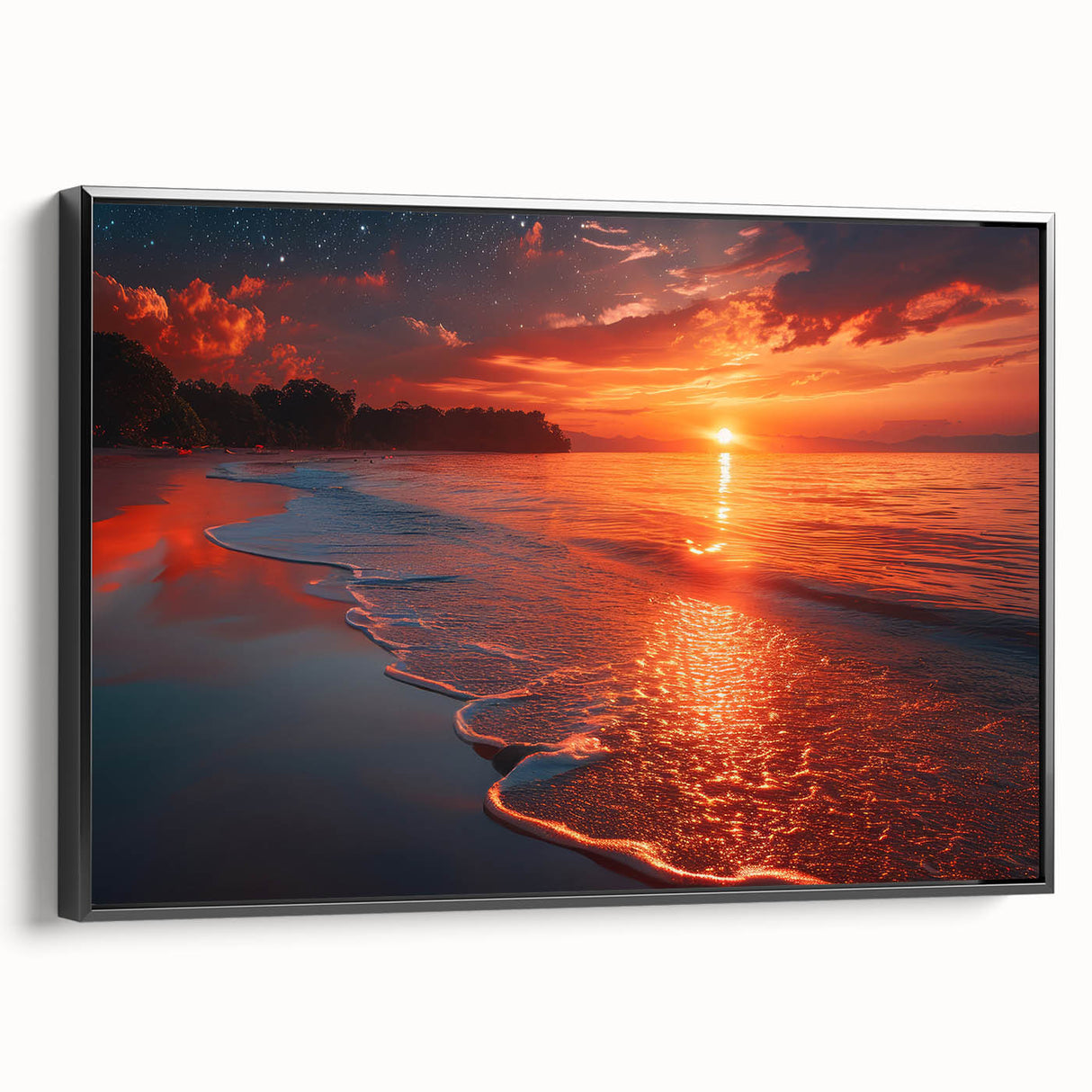 Black and white framed canvas of a vintage European landscape, ideal for bedroom wall decor.