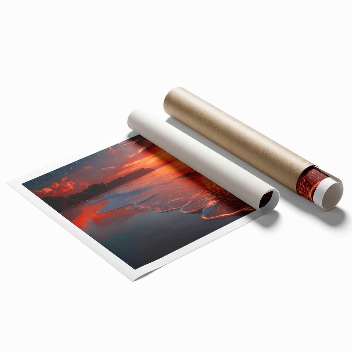 Extra large rolled print of a Greek Crete scenery with floral foreground in muted earth tones.