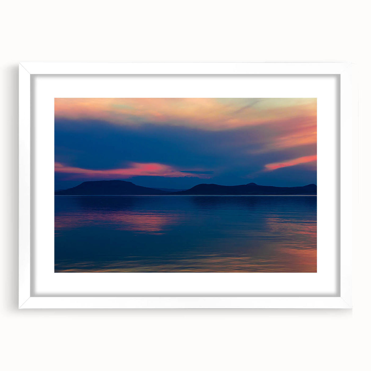 Textured abstract art print of a European Hungarian landscape in muted earth tones, framed with a white mat.