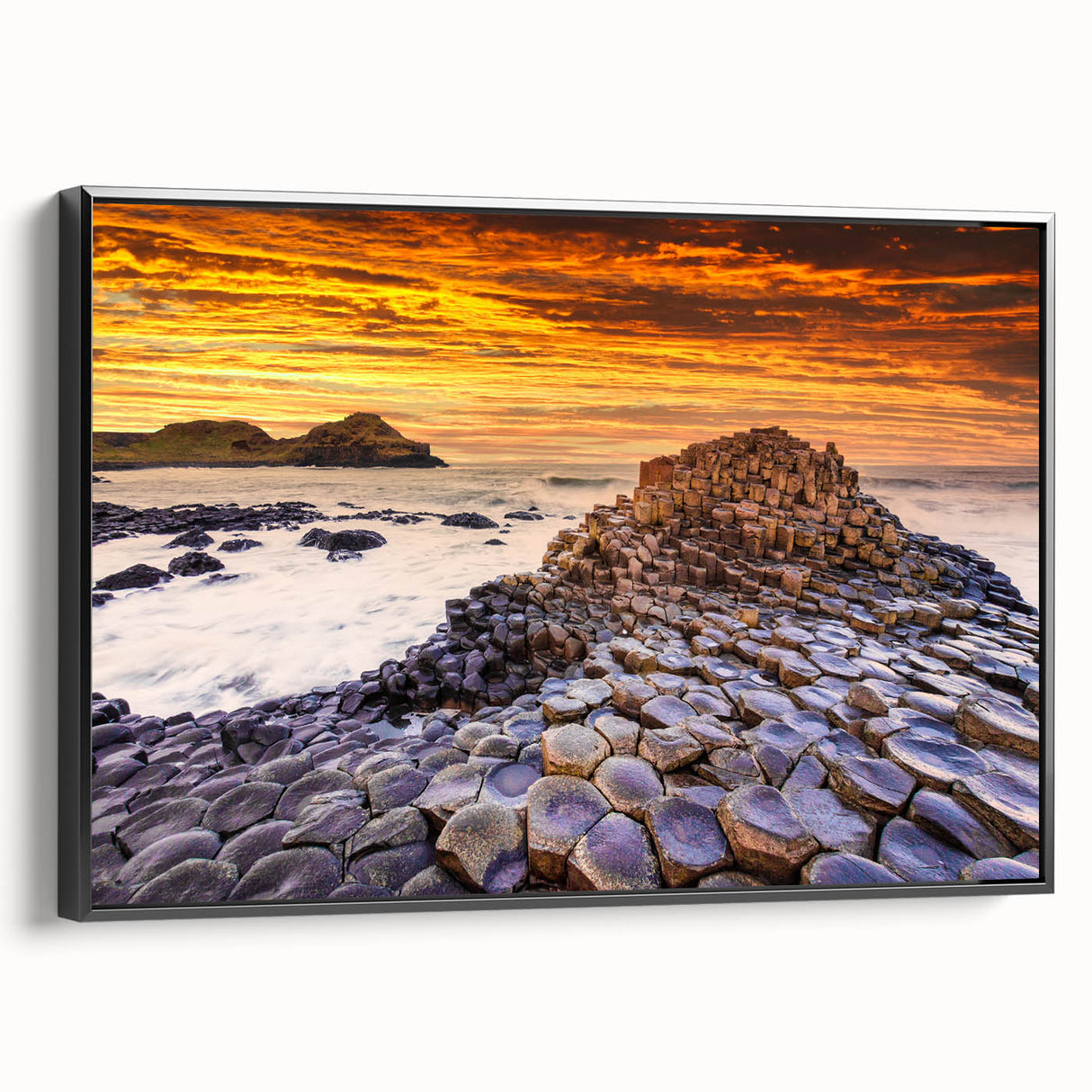 Black and white framed canvas of a vintage Irish landscape, ideal for bedroom wall decor.