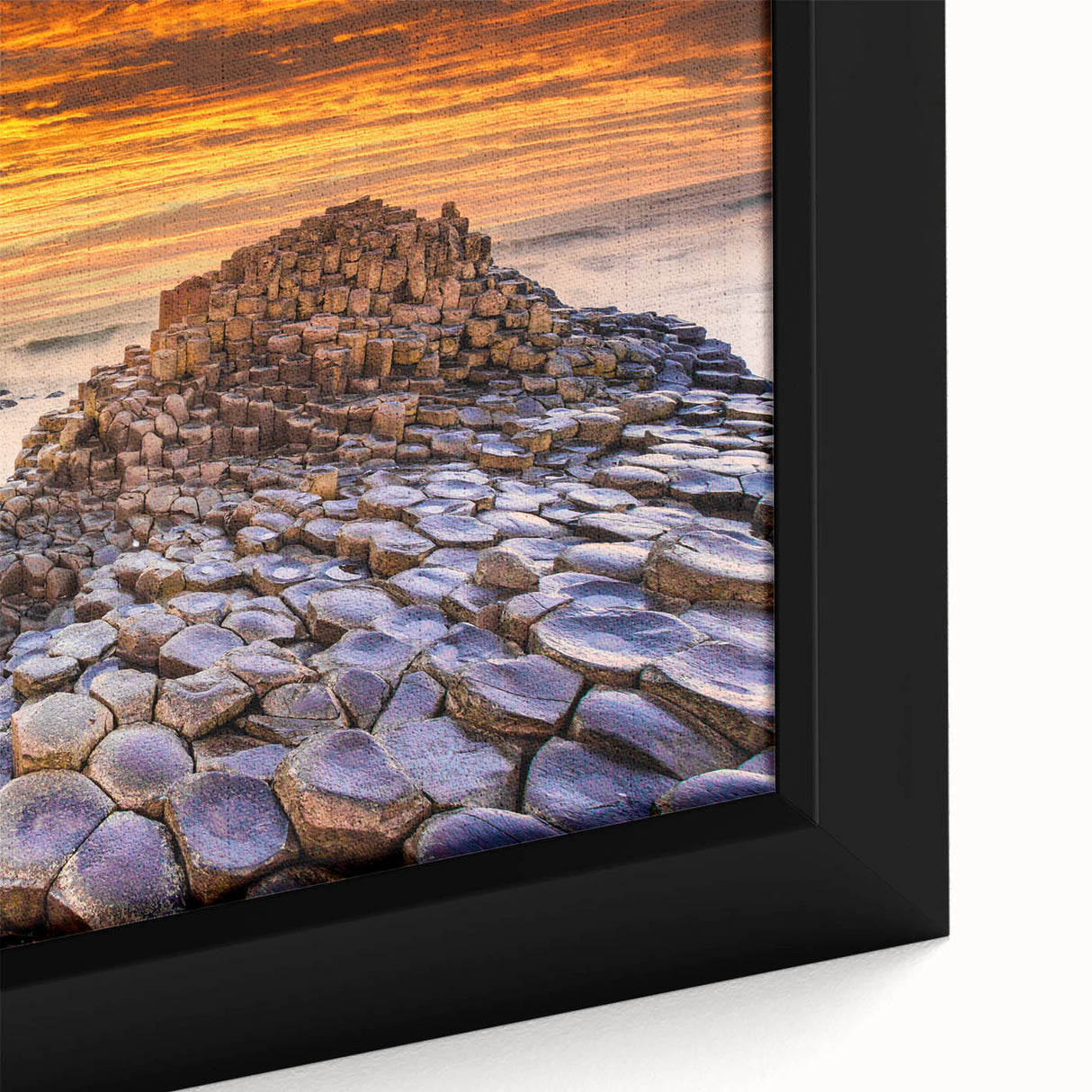 Extra large framed canvas featuring a textured, colorful Irish scenery in black, ideal for living room decor.