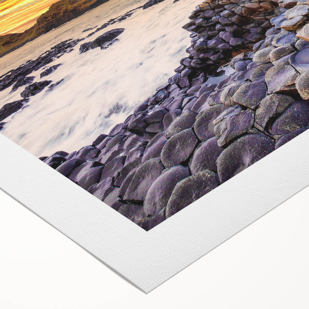 Art deco poster featuring a serene Irish landscape in muted green and blue tones on rolled canvas.