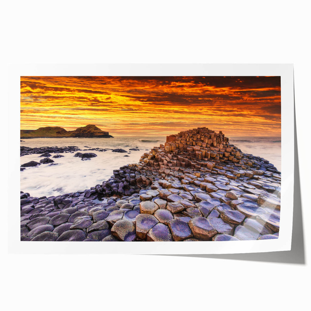 Rolled print of a scenic Irish landscape in muted green and blue tones, ideal for art wall dining room.
