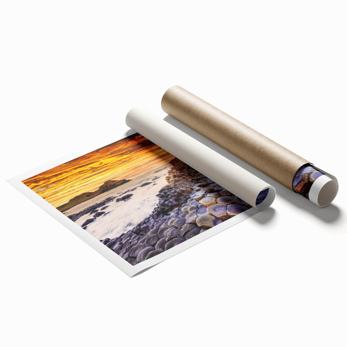 Extra large rolled print of a scenic Irish landscape with vibrant green tones, ideal for classy bathroom wall decor.