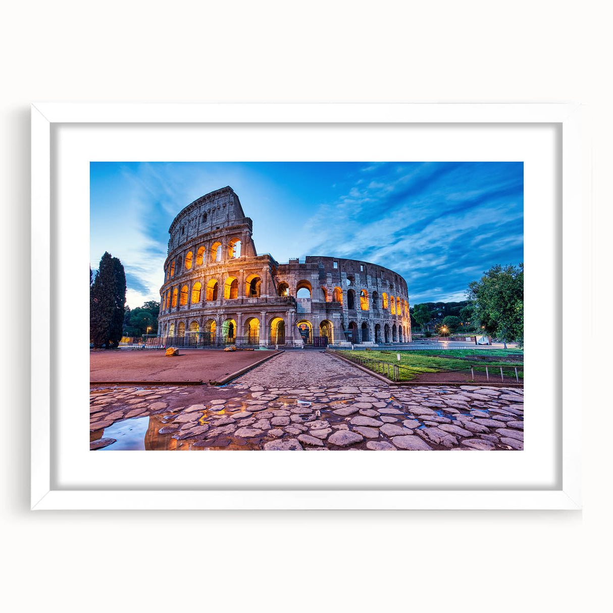 Textured art print of an abstract Rome cityscape in muted earth tones on a framed white mat, suitable for bedroom decor.