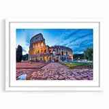 Textured art print of an abstract Rome cityscape in muted earth tones on a framed white mat, suitable for bedroom decor.