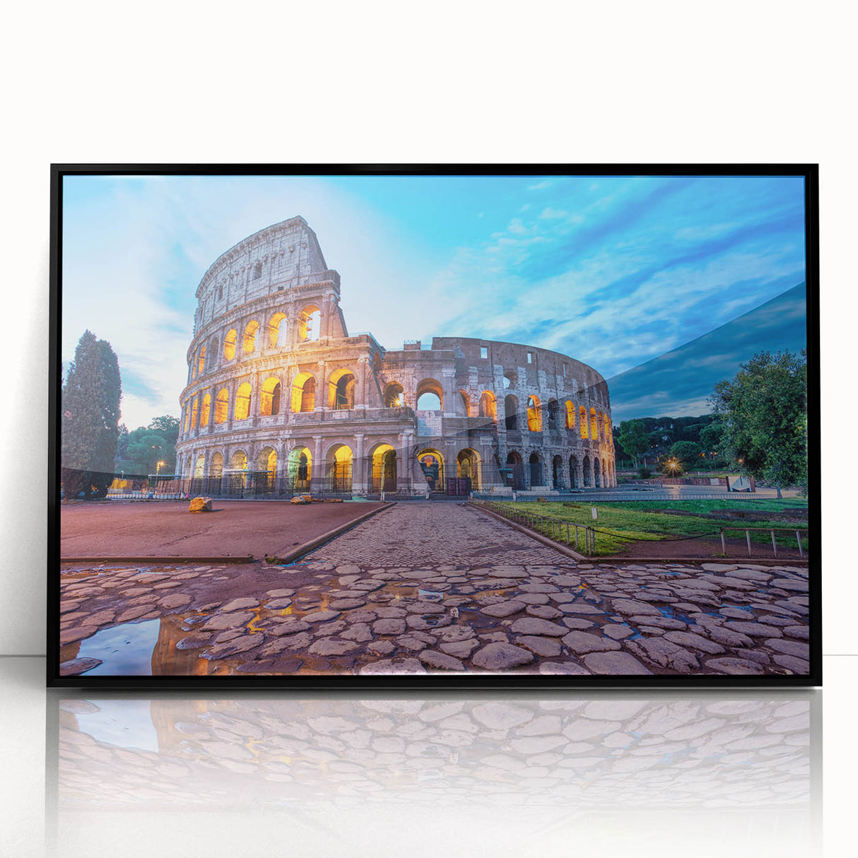 Large abstract wall art depicting Rome's skyline in muted earth tones on a framed acrylic.