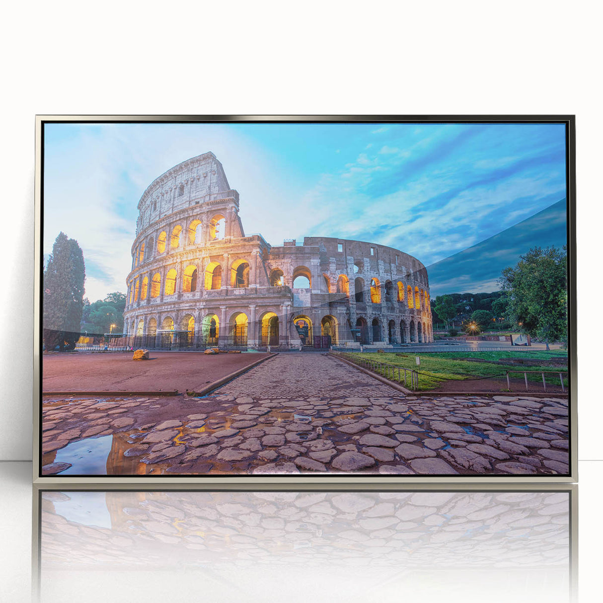 Large art print of a Rome scenery in muted earth tones on a framed acrylic, ideal for modern art wall decor.