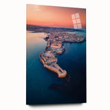 Acrylic print of a Sicilian landscape in muted earth tones, ideal for bedroom or dining room art.
