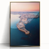 Art Deco style poster of a Sicilian landscape in muted gold tones, framed acrylic, ideal for modern art wall decor.