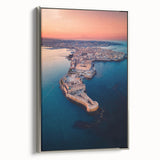 Framed canvas landscape art painting depicting a vintage Sicilian scenery in vibrant colors, ideal for living room decor.