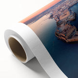 Art Deco style poster of Sicilian scenery on rolled canvas, featuring soft pastel colors.