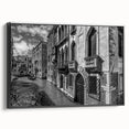Black and white framed canvas of Venice landscape with vintage poster style, ideal for bedroom wall art.