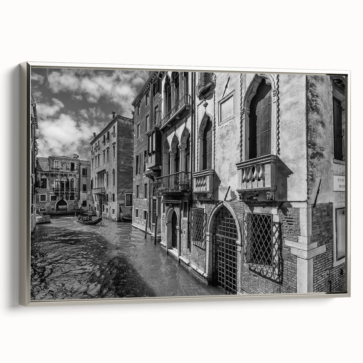Framed canvas depicting a vintage-style Venice landscape with vibrant color accents on a black background.