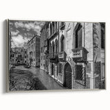 Framed canvas depicting a vintage-style Venice landscape with vibrant color accents on a black background.