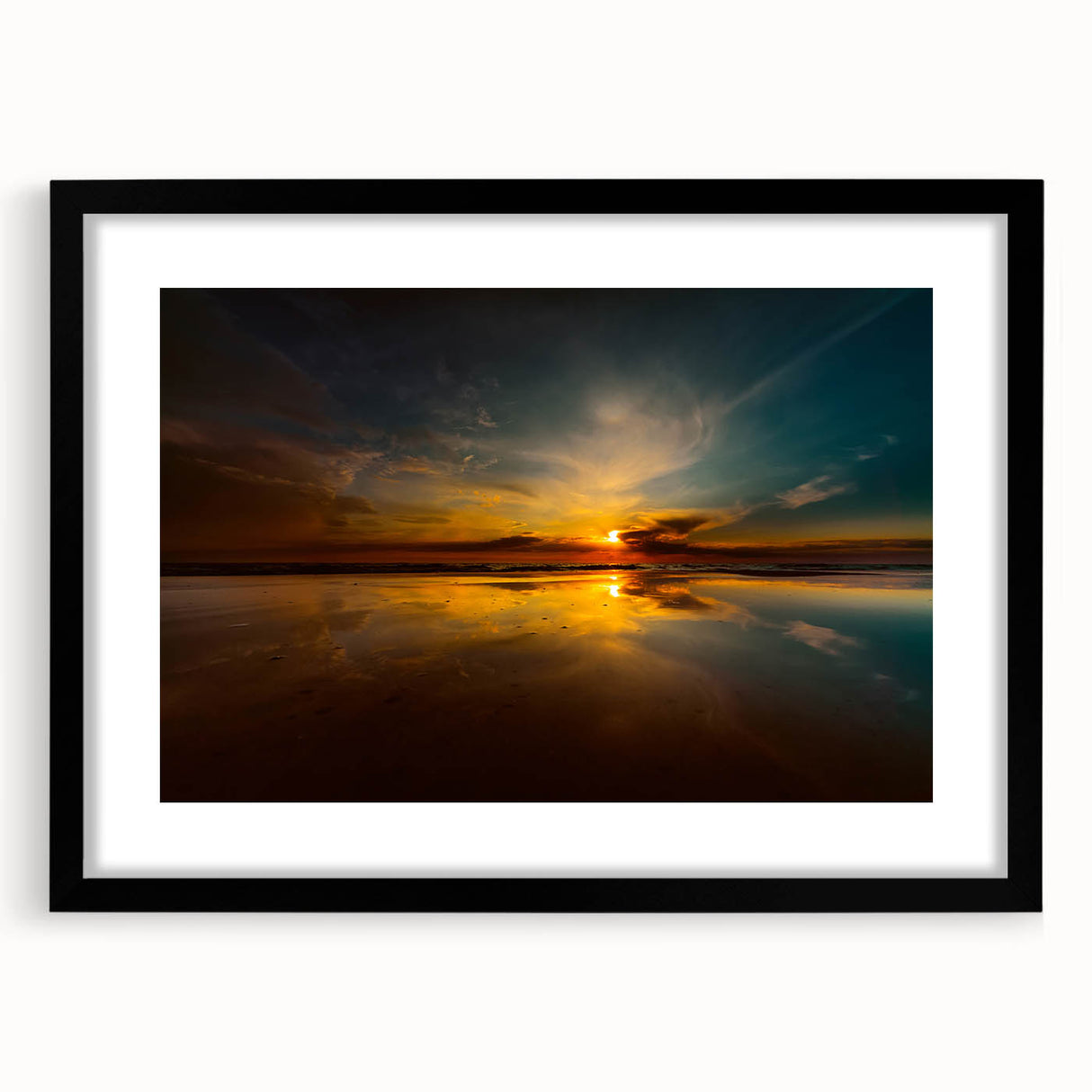 Extra large abstract art print depicting a colorful, textured European scenery on a black framed canvas.