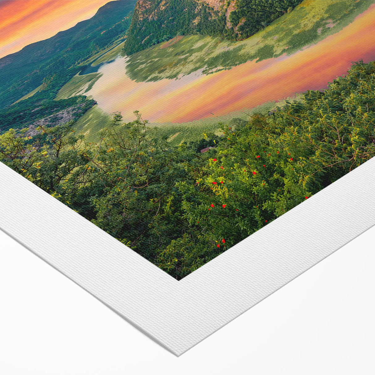 Art deco poster of Montenegro scenery in muted earth tones on rolled canvas, suitable for dining room wall.