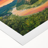 Art deco poster of Montenegro scenery in muted earth tones on rolled canvas, suitable for dining room wall.