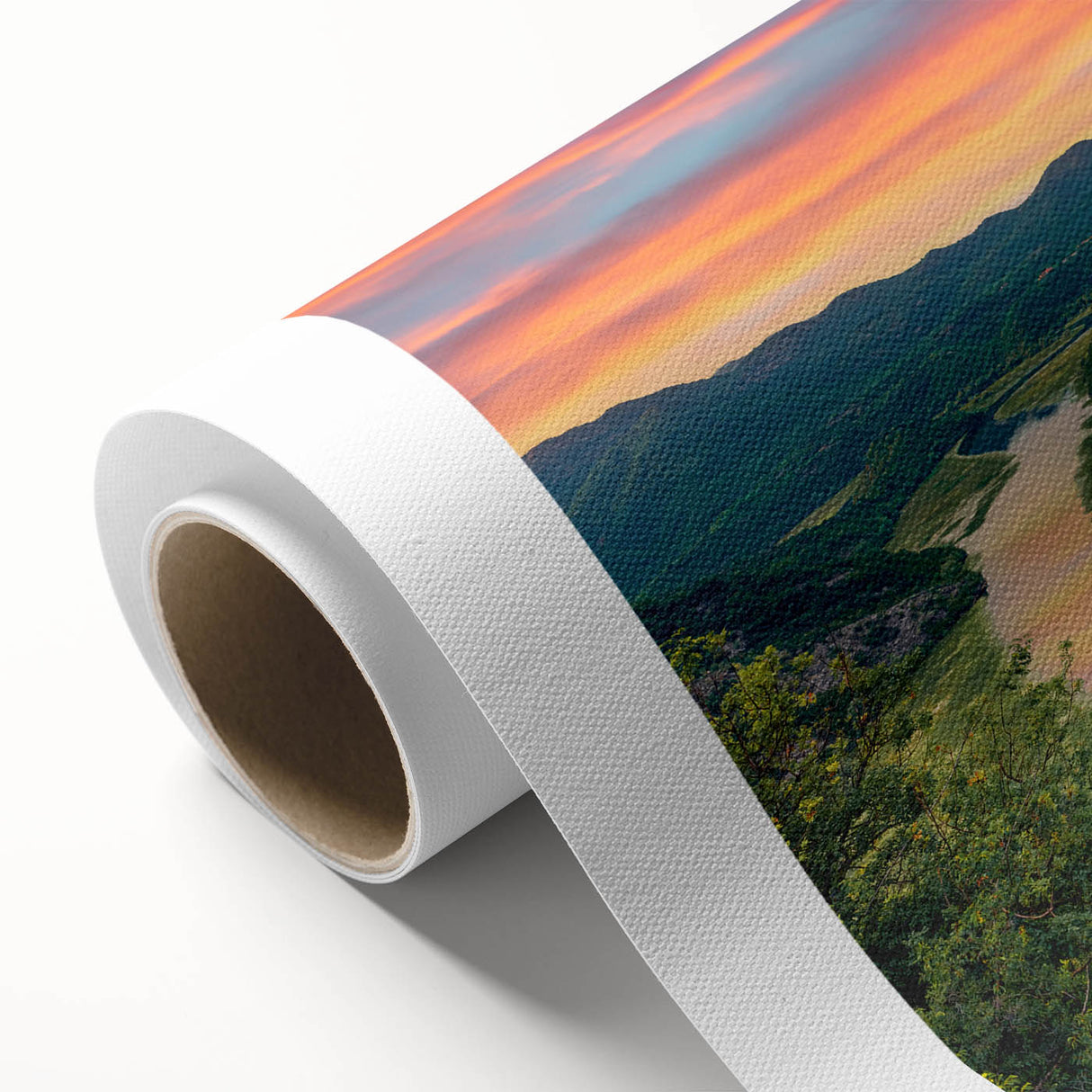 Art deco poster of Montenegro scenery in muted blue and green tones, rolled canvas, ideal for nursery wall art.